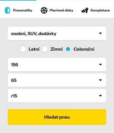 Vyplňte rozměry pneumatiky
