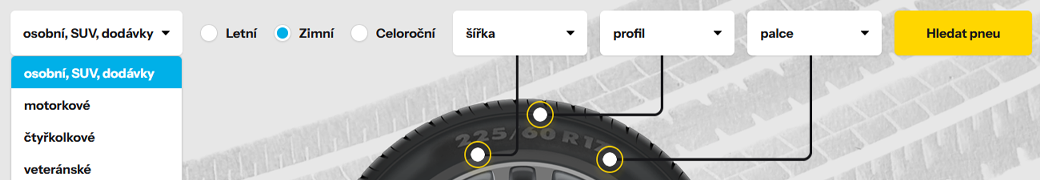Vyplňte rozměry pneumatiky